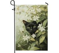 Bandiera da giardino a forma di gatto, con occhi verdi, decorazione floreale da giardino, doppia faccia, decorazione per la casa per la primavera e l'estate, arte da cortile per gli amanti degli