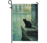 Bandiera da giardino a forma di gatto, con occhi verdi, decorazione per esterni, bandiere artistiche da giardino su entrambi i lati, decorazione stagionale per il prato della casa per autunno