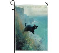 Bandiera da giardino a forma di gatto, con occhi verdi, decorazione per la casa e il giardino, in iuta su entrambi i lati, decorazione per prato all'aperto, regalo per amanti dei gatti, per primavera