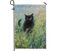 Bandiera da giardino a forma di gatto, con occhi verdi, decorazione stagionale per esterni, in iuta su entrambi i lati, per la decorazione della casa e del prato, perfetta per la primavera e l'estate