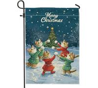 Bandiera da giardino a forma di gatto con scritta Merry Christmas, bandiere colorate decorative per portico, in iuta su entrambi i lati, per vacanze invernali, cartello natalizio per esterni, patio