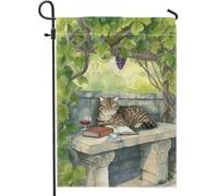 Bandiera da giardino a forma di gatto, decorazione per esterni a forma di vite verde, bandiera da cortile in iuta su entrambi i lati per primavera estate, perfetta per la decorazione del prato 30,5 x