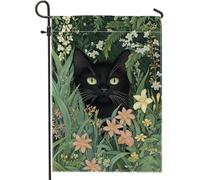 Bandiera da giardino a forma di gatto, decorazione per esterni, motivo gatto con fiori, bandiera per prato su entrambi i lati, per primavera ed estate, perfetta per la decorazione della casa e del