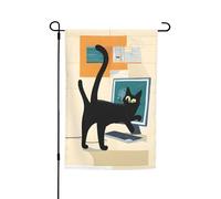 Bandiera da giardino a forma di gatto di arte moderna della metà del secolo, 30,5 x 45,7 cm, resistente bandiera decorativa in poliestere stampato su entrambi i lati, per cortile, patio e balcone