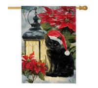 Bandiera da giardino a forma di gatto di Natale, lanterna rossa a forma di stella di Natale, striscione decorativo per la casa, bandiera in iuta su entrambi i lati, decorazione per cortile, vacanze