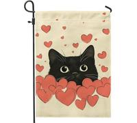 Bandiera da giardino a forma di gatto di San Valentino, decorazione per esterni con cuori d'amore, in iuta su entrambi i lati, decorazione per prato per un'atmosfera stagionale della casa, 30,5 x 45,7