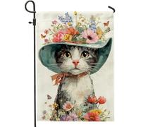 Bandiera da giardino a forma di gatto, fantasiosa bandiera artistica con farfalle verde primavera su entrambi i lati, bandiere decorative per esterni, portico, prato, patio, terrazza, 30,5 x 45,7 cm