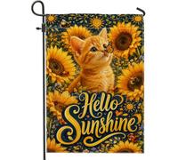 Bandiera da giardino a forma di gatto, fantasiosa natura girasole farfalla estate gialla doppia faccia piccola bandiera da giardino per esterni portico prato patio terrazza 30,5 x 45,7 cm