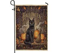 Bandiera da giardino a forma di gatto, fantasiosa zucca autunnale scopa Halloween nera su entrambi i lati bandiere decorative per esterni, prato, portico, patio, ingresso, 30,5 x 45,7 cm