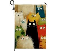 Bandiera da giardino a forma di gatto, fantasioso e giocoso gatto colorato nessuno nero iuta double face bandiere decorative per cortile esterno patio prato portico ingresso campeggio 30,5 x 45,7 cm