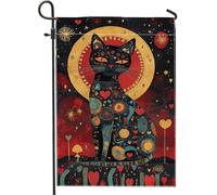 Bandiera da giardino a forma di gatto incantevole cuore e stella dai colori vivaci, decorazione per la casa, bandiera stagionale double face per festa o decorazione del prato, 30,5 x 45,7 cm