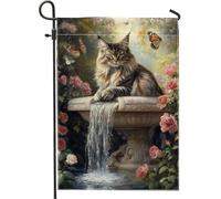 Bandiera da giardino a forma di gatto, incantevole design floreale a cascata, per primavera ed estate, striscione in iuta su entrambi i lati per la decorazione esterna della casa, 30,5 x 45,7 cm