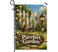 Bandiera da giardino a forma di gatto, lanterna di benvenuto da giardino in iuta verde primaverile su entrambi i lati, piccola bandiera per esterni, prato, portico, patio, ingresso, 30,5 x 45,7 cm