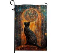 Bandiera da giardino a forma di gatto, mistica fantasiosa stella luna, Halloween, nera, double face, decorativa, per esterni, prato, portico, patio, ingresso, 30,5 x 45,7 cm