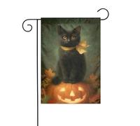 Bandiera da giardino a forma di gatto nero con nastro giallo su zucca, 30 x 45 cm, verticale, double face, decorazione per casa colonica, vacanze, esterni, bandiera da cortile