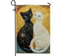 Bandiera da giardino a forma di gatto nero e bianco, bandiera colorata con design cosmico dualità, bandiera decorativa per esterni su entrambi i lati, per la decorazione della casa e del prato, 30,5 x