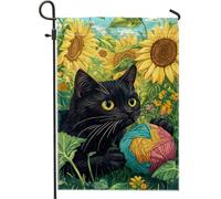 Bandiera da giardino a forma di gatto per primavera estate palline di filo colorato decorazione prato bandiera artistica double face decorazione esterna 30,5 x 45,7 cm