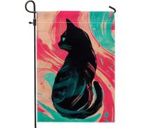 Bandiera da giardino a forma di gatto, pesca e acqua, decorazione astratta colorata per la casa, bandiera decorativa su entrambi i lati per la decorazione autunnale all'aperto del prato 30,5 x 45,7 cm
