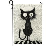 Bandiera da giardino a forma di gatto primaverile e estivo, con simpatico gatto dagli occhi grandi, bandiera decorativa per esterni, bandiera da cortile in iuta su entrambi i lati, per la decorazione