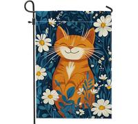 Bandiera da giardino a forma di gatto primaverile ed estate, arancione sorridente gattino floreale decorazione per la casa, bandiera da cortile su entrambi i lati per feste all'aperto decorazione