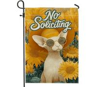 Bandiera da giardino a forma di gatto senza sollecitazione, striscione decorativo giallo girasole per esterni, decorazione floreale primaverile estiva per cortile, carino vintage ispirato a doppia