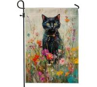 Bandiera da giardino a forma di gatto, striscione floreale colorato per la casa, bandiera per prato in iuta su entrambi i lati, decorazione per esterni tutto l'anno per gli amanti dei gatti, 30,5 x