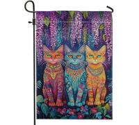 Bandiera da giardino a forma di gatto vivace, colorata bohémien, decorazione per la casa, bandiera floreale su entrambi i lati, per gli amanti degli animali, decorazione per esterni, 30,5 x 45,7 cm