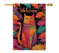 Bandiera da giardino a forma di gatto vivace, con foglie autunnali colorate, decorazione per esterni, bandiera artistica su entrambi i lati per decorazione autunnale di benvenuto, 71 x 101 cm