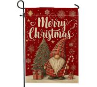 Bandiera da giardino a forma di gnomo, albero di Natale, bastoncino di zucchero, in iuta rossa, su entrambi i lati, piccola bandiera da giardino per esterni, patio, prato, portico anteriore, balcone