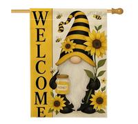 Bandiera da giardino a forma di gnomo con api primaverili ed estivi, decorazione per esterni con girasoli gialli, striscione per cortile, decorazione stagionale su entrambi i lati, 71 x 101 cm