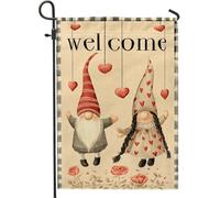 Bandiera da giardino a forma di gnomo, con scritta "Welcome Playful Heart Rose Spring", colore rosso, double face, decorativa, per esterni, patio, prato, portico, ingresso, campeggio, 30,5 x 45,7 cm