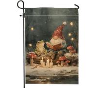 Bandiera da giardino a forma di gnomo, fantasia anfibia con fungo autunnale verde su entrambi i lati, bandiere decorative per esterni, patio, prato, portico, ingresso, campeggio, 30,5 x 45,7 cm