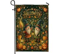 Bandiera da giardino a forma di gnomo, fantasiosa lanterna festiva con zucche per Halloween, verde, su entrambi i lati, decorativa, per esterni, prato, portico, patio, ingresso, 30,5 x 45,7 cm