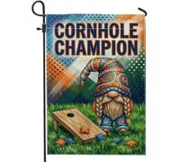 Bandiera da giardino a forma di gnomo, giocoso e fantasioso cornhole a sacco estivo verde su entrambi i lati, bandiere decorative per esterni, prato, portico, patio, ingresso, 30,5 x 45,7 cm