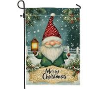 Bandiera da giardino a forma di gnomo, lanterna natalizia con fiocchi di neve, in iuta verde, su entrambi i lati, decorativa, per esterni, patio, prato, portico, ingresso, campeggio, 30,5 x 45,7 cm