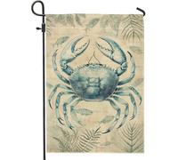 Bandiera da giardino a forma di granchio oceano, bandiera da giardino vintage blu vintage, decorazione per la casa e il giardino, bandiera da giardino in iuta su entrambi i lati, decorazione per
