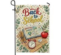 Bandiera da giardino a forma di libro, educativa con frutta fantasiosa a matita, rossa su entrambi i lati, decorativa, per esterni, portico, prato, patio, terrazza, 30,5 x 45,7 cm