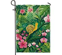 Bandiera da giardino a forma di lumaca, tropicale vibrante orchidea ibisco verde estivo su entrambi i lati, piccola bandiera da giardino per esterni, patio, prato, portico anteriore, balcone, 30,5 x