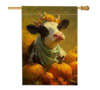 Bandiera da giardino a forma di mucca autunnale banner per decorazione della casa, banner bifacciale in tela di iuta per prato esterno autunnale, 71,1 x 101,6 cm