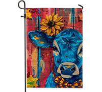 Bandiera da giardino a forma di mucca blu autunnale - Bandiera decorativa colorata da fattoria - Bandiera bifacciale in iuta per prato autunnale - 30,5 x 45,7 cm