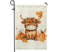 Bandiera da giardino a forma di mucca carina, decorazione per la casa, motivo zucca floreale arancione, double face in iuta, decorazione per prato, 30,5 x 45,7 cm
