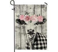 Bandiera da giardino a forma di mucca da fattoria, bandiera floreale da pesca, bandiera double face in tela di iuta per prato all'aperto, primavera, estate, 30,5 x 45,7 cm