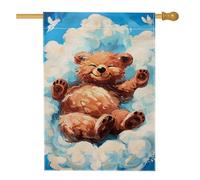 Bandiera da giardino a forma di nuvola con orso carino, striscione decorativo per la casa con animali marroni, in iuta su entrambi i lati, decorazione per prato all'aperto, decorazione per feste per