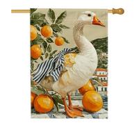 Bandiera da giardino a forma di oca, decorazione per esterni con agrumi arancioni, striscione in iuta su entrambi i lati per decorazione primaverile estiva per prato, 71 x 101 cm