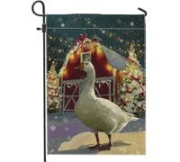 Bandiera da giardino a forma di oca, in iuta bianca, stile rustico, con albero di Natale, su entrambi i lati, per esterni, patio, prato, portico anteriore, balcone, 30,5 x 45,7 cm