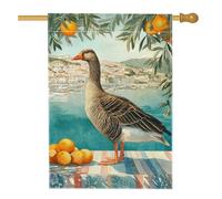 Bandiera da giardino a forma di oca primaverile ed estiva, striscione decorativo colorato con agrumi, decorazione per la casa, in iuta su entrambi i lati, per feste all'aperto, 71 x 101 cm