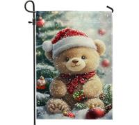 Bandiera da giardino a forma di orsetto di Natale, simpatico orsacchiotto invernale della neve, decorazione double face, per vacanze all'aperto, decorazione del prato, 30,5 x 45,7 cm