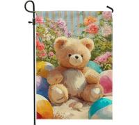 Bandiera da giardino a forma di orso carino, decorazione per feste in spiaggia, decorazione per feste in spiaggia, vacanze stagionali, striscione per prato all'aperto, decorazione floreale su entrambi