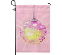 Bandiera da giardino a forma di palla da discoteca, palla a specchio lucida color pesca, decorazione per esterni, festa estiva, bandiera in iuta su entrambi i lati, per la decorazione del prato, 30 x