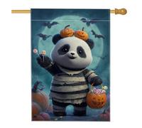 Bandiera da giardino a forma di panda di Halloween, decorazione con animali carini, colore nero e arancione, striscione in iuta su entrambi i lati per decorazione esterna del prato 71 x 101 cm